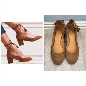 Sezane Brown/Tan Valentina Mary Jane Suede Tie Block Kitten Heel Size 37(6.5)